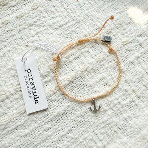 Pura Vida RETIRED NWT Silver Anchor Bracelet on Cream Sand Braided Cord